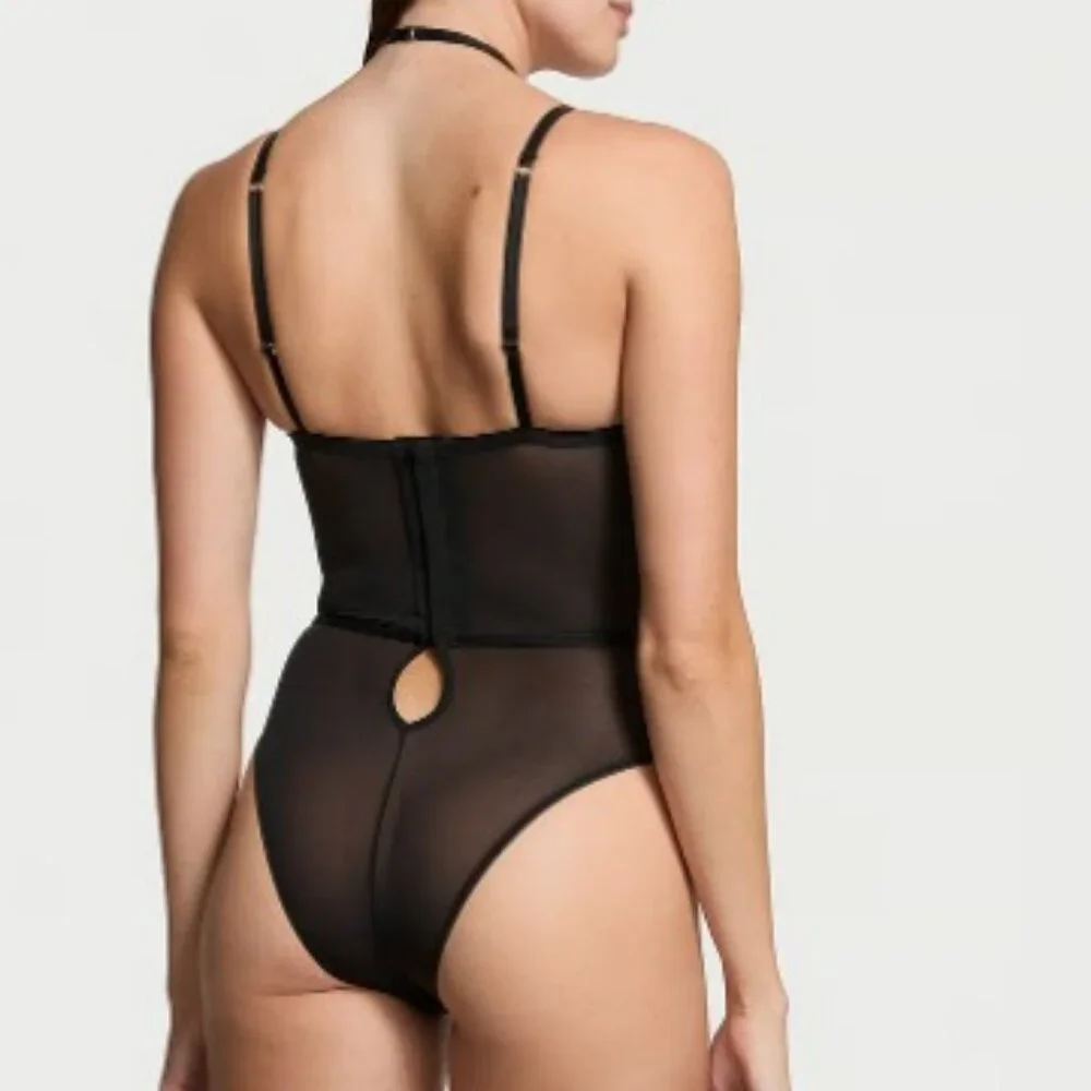 NWT Victoria's Secret Teddy Very Sexy VS Logo Balconette Faux-Leather Trim XXL